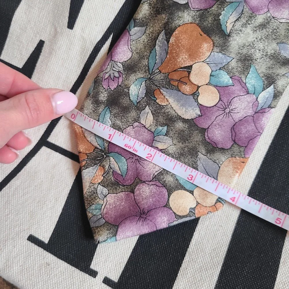 Christian Dior Monsieur 100% Silk Vintage Fruit Pear and Floral Pattern Tie